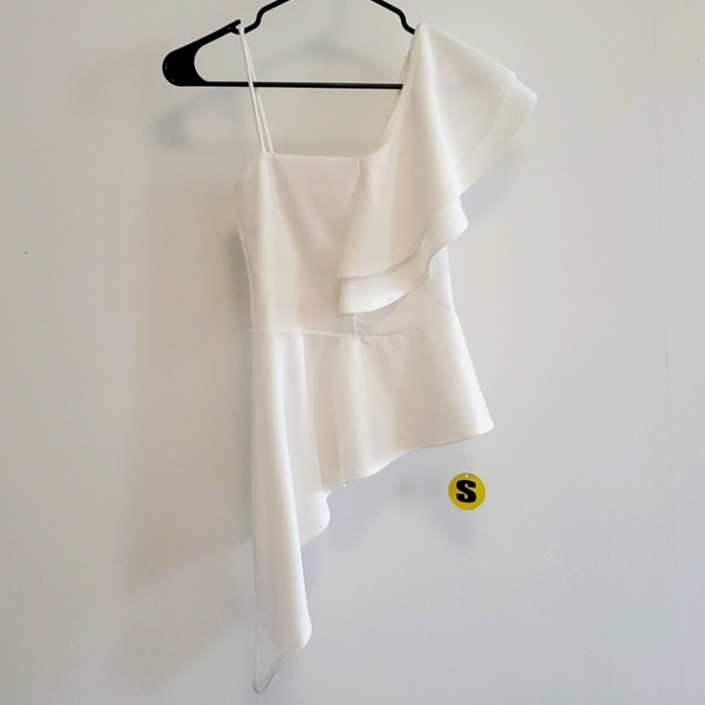 Layered Ruffle One Shoulder White Top (Small)